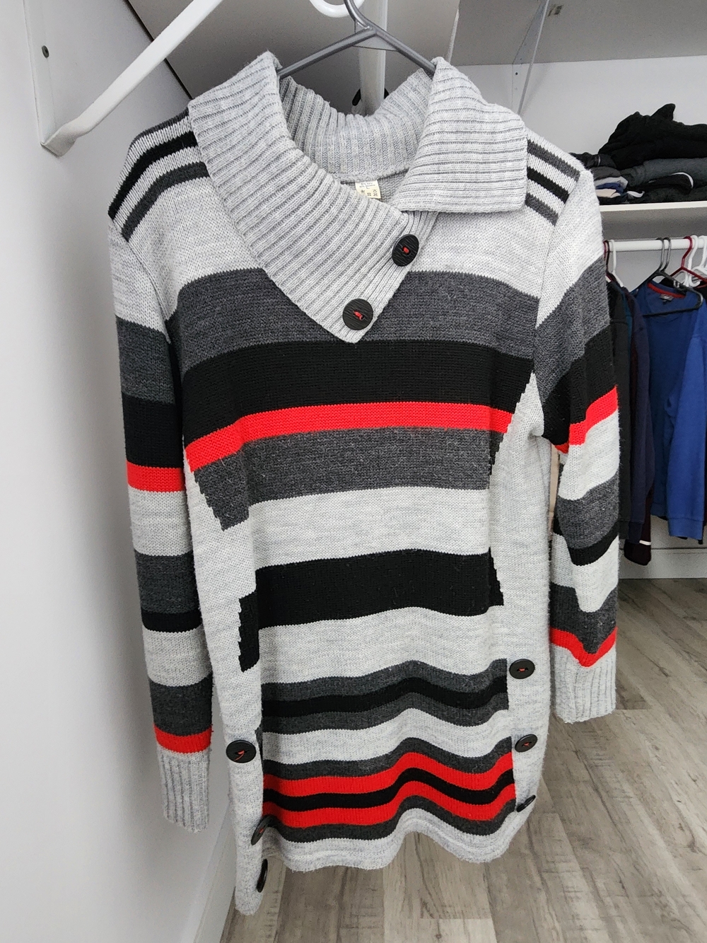 Striped Knit Sweater Tunic with Red Accent